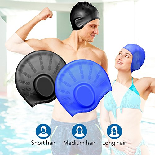 Avril Tian Gorro de natación de silicona impermeable unisex gorro de natación con cubierta para las orejas para mujeres y hombres para deportes acuáticos (negro)