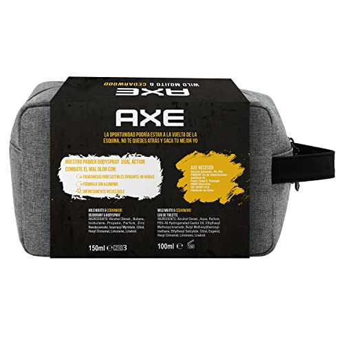 AXE Neceser Hombre Set de Baño con Bolsa de Aseo Wild Mojito & Cedarwood Desodorante BodySpray 150 ml + Eau de Toilette 100 ml