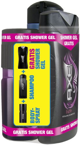 Axe Summer Pack Excite 250 ml Gel de Ducha Plus 150 ml Desodorante Plus 300 ml Champú, 1er Pack (1 x 700 g)