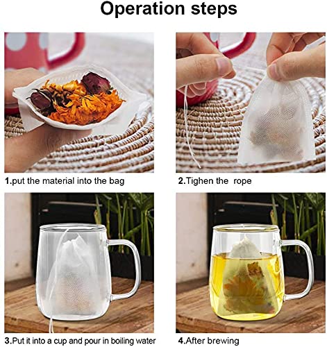 AYEUPZ 200 bolsas de té desechables con cordón, bolsas de té vacías para té, frutas, flores de té, especias y hierbas en polvo, 5 x 7 cm
