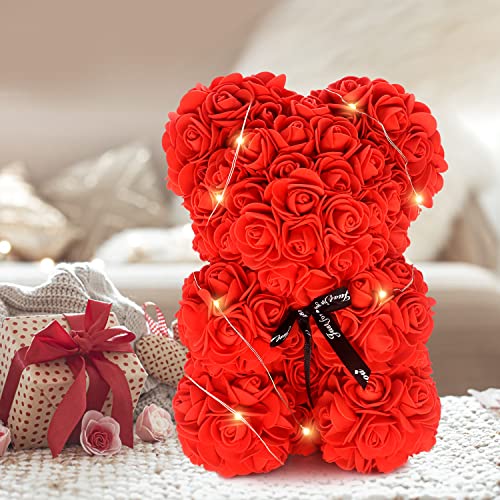 AYUTOY Oso Rosa, 25cm Oso de Rosas Foam con Caja de Regalo y Lazo Oso Rosas Artificiales Regalo San Valentín, Enamorados, Aniversario, Amor, Cumpleaños