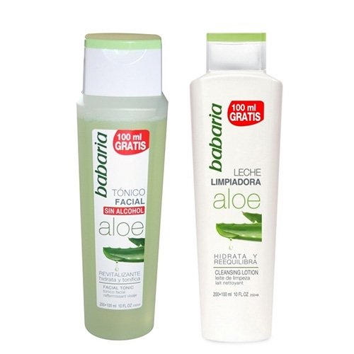 Babaria - ALOE VERA - Lote de 2 piezas (Leche limpiadora + Tónico facial), 200 gr