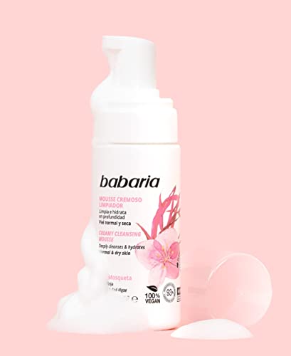Babaria – Mousse Cremoso Limpiador Facial Rosa Mosqueta Y Alga Roja - 50 Ml, Blanco