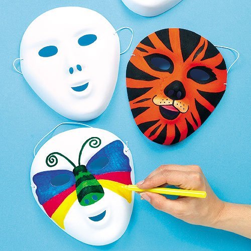 Baker Ross Máscaras flocadas en blanco que los niños pueden diseñar, pintar y usar como parte de un disfraz en una fiesta infantil de carnaval (pack de 8).