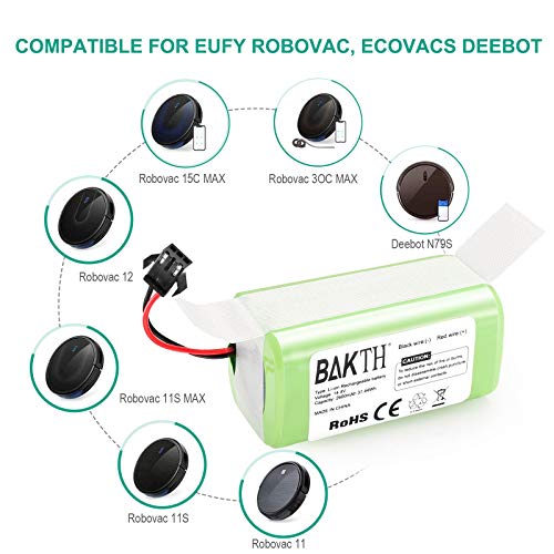 BAKTH 14.4V 2600mAh Li-Ion Batería de Reemplazo para Conga Excellence 990 950 1090, Ecovacs Deebot N79 N79S DN622, Eufy RoboVac 11 11S 12 15C 30 30C 35C, IKOHS NETBOT S14 S15