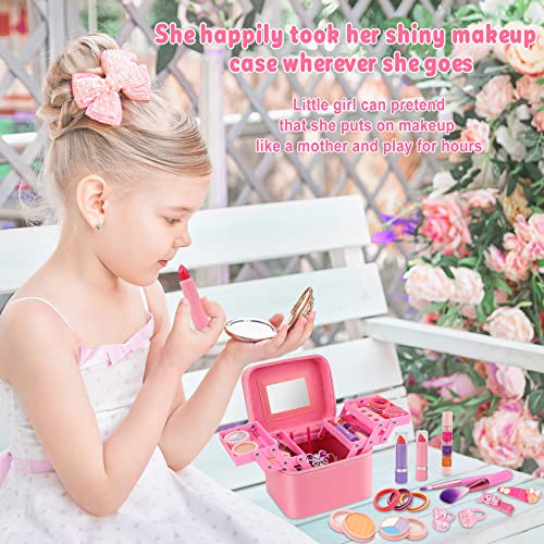 balnore Maquillaje para Niños, 34 Piezas Lavables Set de Maquillaje para Niñas con Caja de Maquillaje, Niños Fiesta, Cumpleaños