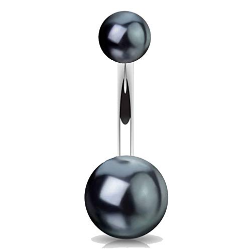 Bananabell piercing en el ombligo imitación acrílico perla color negro barra de acero quirúrgico ligera y cómoda