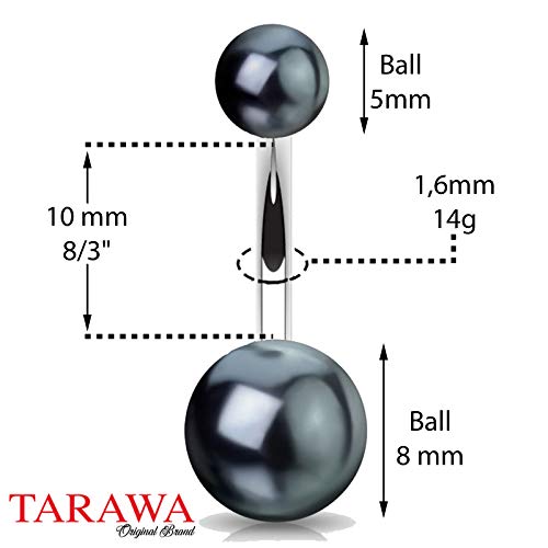 Bananabell piercing en el ombligo imitación acrílico perla color negro barra de acero quirúrgico ligera y cómoda