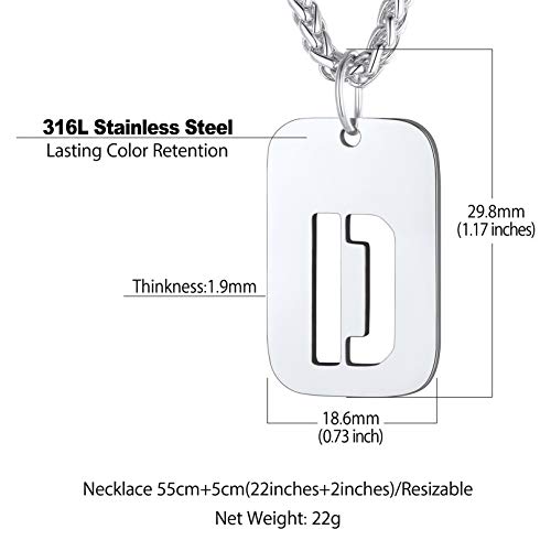 bandmax Dog Tag con Inicial de Nombre Cadena Militar Hombre Acero Quirurgico Colgante Identificativa Letra D Platino