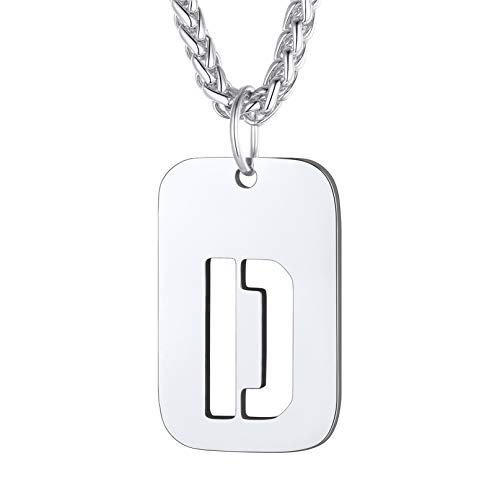 bandmax Dog Tag con Inicial de Nombre Cadena Militar Hombre Acero Quirurgico Colgante Identificativa Letra D Platino