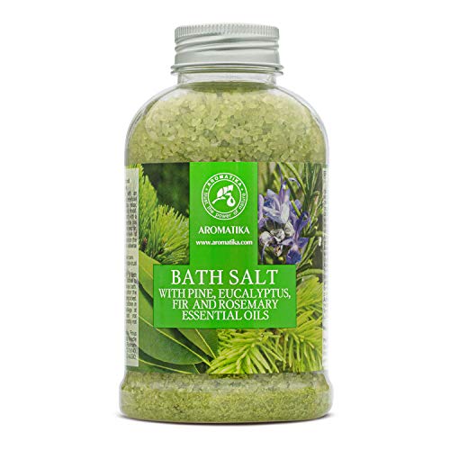 Baño de Sal Marina 600 g con Pino - Eucalipto - Aceites Esenciales de Abeto y Romero - Sales de Baño - Cuidado del Cuerpo - Buen Sueño - Belleza - Cuidado del Cuerpo - Bienestar - Aromaterapia - Spa