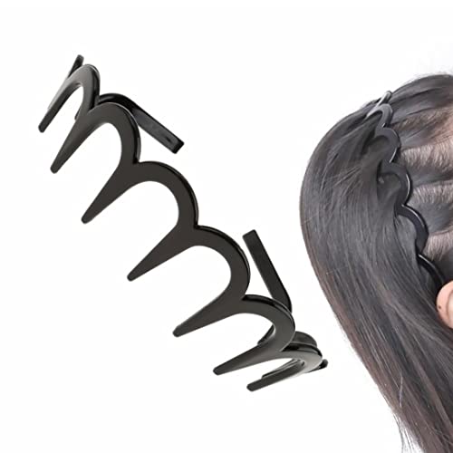 Baobiutin Diadema corrugada, Banda de Cabello de Metal Ondulado Unisex de Primavera con Dientes Largos con Diadema Negra 1pc 1pc