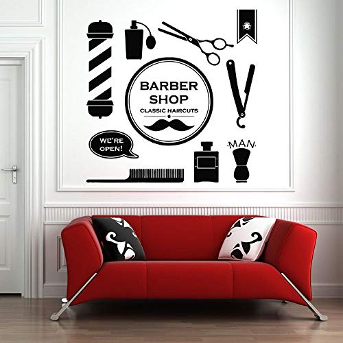 Barbería pared calcomanía herramienta hombres mujer pared ventana decoración arte salón de belleza etiqueta de la pared peluquería patrón