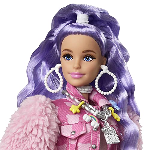 Barbie Extra Muñeca articulada con Pelo púrpura, Accesorios de Moda y Mascota(Mattel GXF08) + Extra Muñeca Rubia articulada con coletas Altas, Accesorios de Moda y Mascota (Mattel GYJ77)