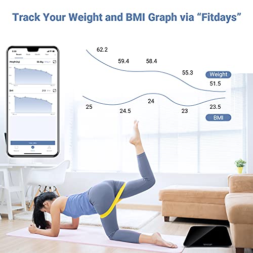 Báscula Personal BMI Báscula Corporal Báscula con Aplicación, Báscula de Baño HEALTHFUN con Pantalla LED y Tecnología Step-on, KG / LB / ST 3 Unidades Para Cambiar, Medida de 5kg a 180 kg