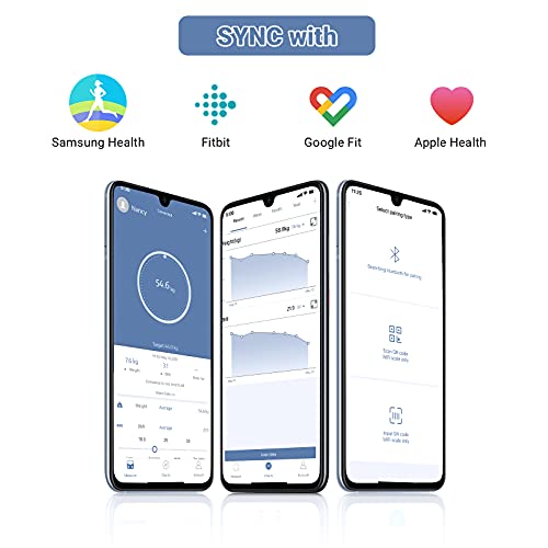 Báscula Personal BMI Báscula Corporal Báscula con Aplicación, Báscula de Baño HEALTHFUN con Pantalla LED y Tecnología Step-on, KG / LB / ST 3 Unidades Para Cambiar, Medida de 5kg a 180 kg