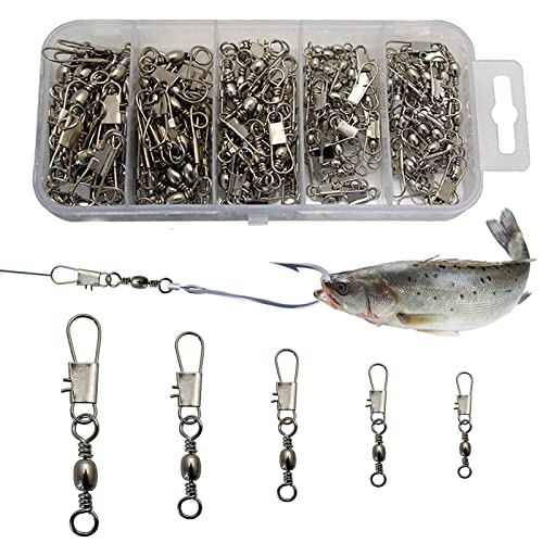 Basetousual 100 Piezas Giratorio de Pesca, Emerillones Imperdibles de Pesca, Barriles Giratorios de Pesca, Eslabón Giratorio de Pesca, Accesorios de Conector de Señuelo de Pesca de Agua Dulce