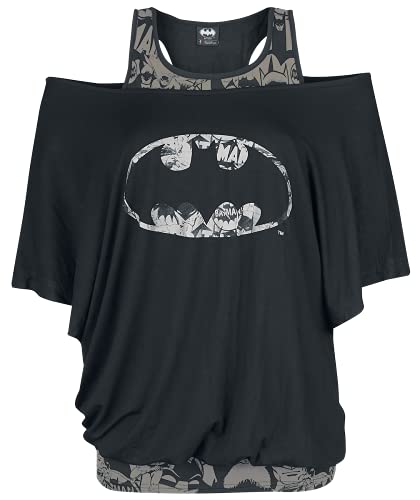 Batman Bat Signal Mujer Camiseta Negro S, 95% Viscosa, 5% elastán, Ancho