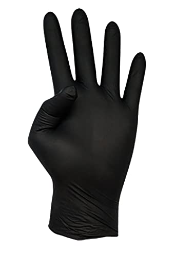 Bayeco - Guantes de un solo uso de Nitrilo - Color Negro - Ambidiestros - Dedos texturizados para mejor agarre - Terminación bordillo enrollado - Pack dispensador de 20 unidades - Talla M