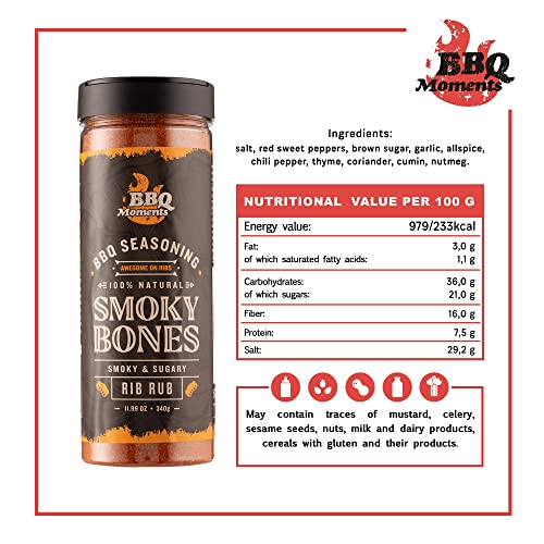 BBQ Moments Original Barbecue Dry Rub Especias, Perfecto Para Lomo, Costillas de Cerdo, Asador Costillas, Chuletones Buey, Especias y Condimentos Organicos, 340g (11.99 Oz)