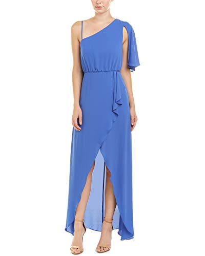 BCBGMax Azria Women's One Shoulder High-Low Draped Gown, Amparo Blue, 6