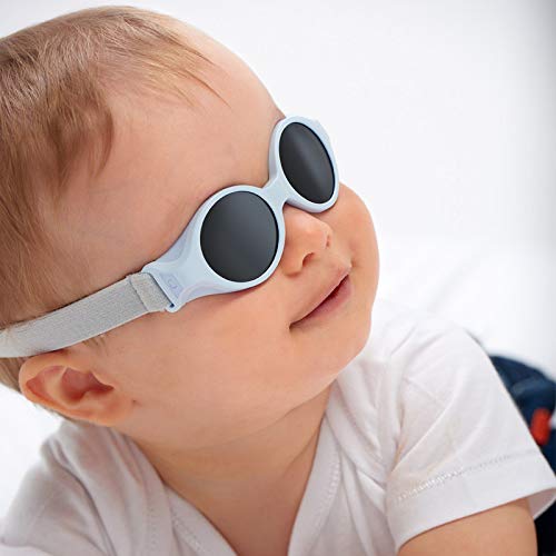 Béaba - Gafas de sol para bebé de 0 a 9 meses, protección 100 % UV – CAT 4, protección lateral, confort óptimo, banda elástica ajustable, color azul perla