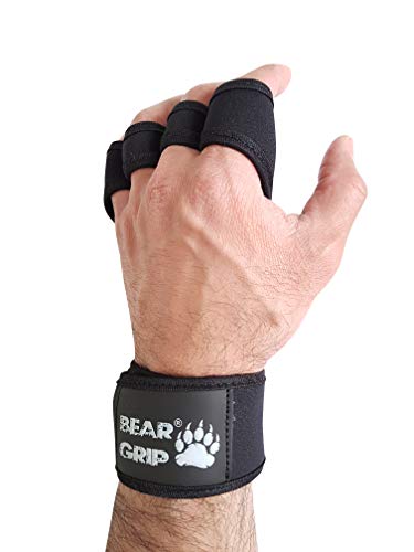 BEAR GRIP - Guantes de entrenamiento abiertos para crossfit, culturismo, callisthenia, levantamiento de pesas (negro, L)