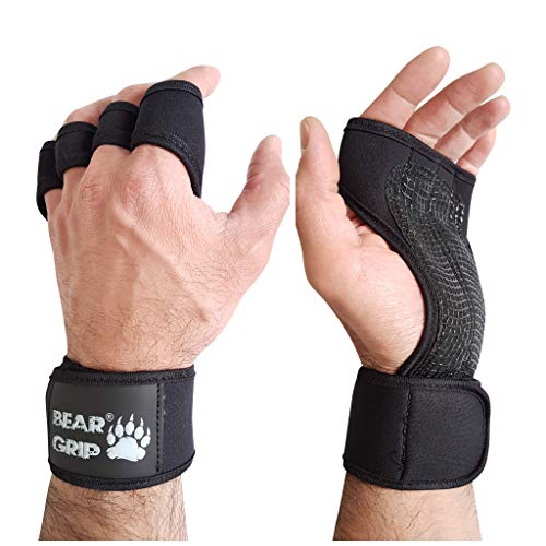 BEAR GRIP - Guantes de entrenamiento abiertos para crossfit, culturismo, callisthenia, levantamiento de pesas (negro, L)