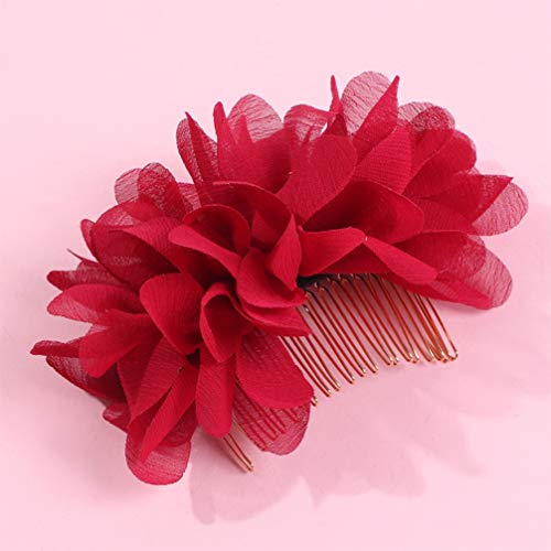 Beaupretty Nupcial Peine de Gasa Floral Peine Lateral Boda Decoración Del Cabello Vacaciones Vacaciones Fiesta Tocado para Mujeres Niñas (Rojo)