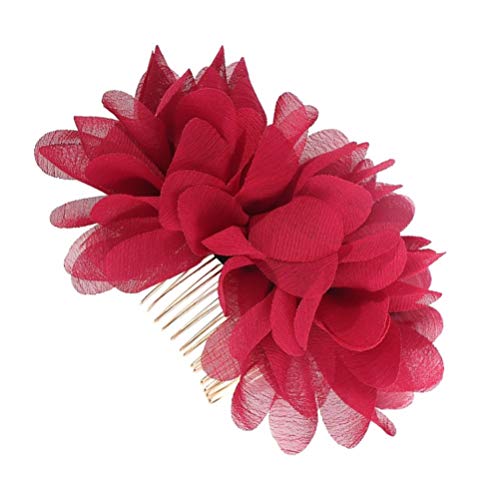 Beaupretty Nupcial Peine de Gasa Floral Peine Lateral Boda Decoración Del Cabello Vacaciones Vacaciones Fiesta Tocado para Mujeres Niñas (Rojo)