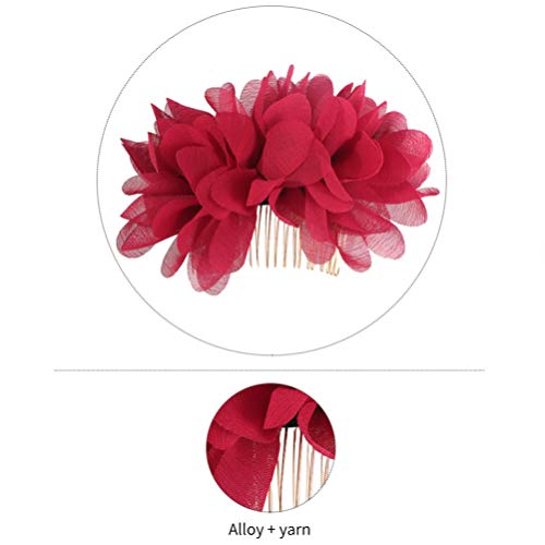 Beaupretty Nupcial Peine de Gasa Floral Peine Lateral Boda Decoración Del Cabello Vacaciones Vacaciones Fiesta Tocado para Mujeres Niñas (Rojo)