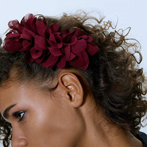 Beaupretty Nupcial Peine de Gasa Floral Peine Lateral Boda Decoración Del Cabello Vacaciones Vacaciones Fiesta Tocado para Mujeres Niñas (Rojo)