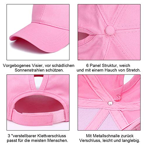 Beisbol Gorra para Mujer - Cola de Caballo Gorras de, Ajustable Algodón Sombrero eportes Clásica de Sol Hat Verano Cap Gorra de béisbol Camionero (Rosa)