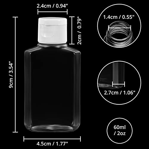 Belle Vous Botellas Plastico Transparente Tapa Abatible (Pack de 20) Botes Plastico 60 ml Reutilizables Vacíos para Apretar - Botes Viaje Rellenables, Cosméticos, Acondicionador, Loción, Champú y Mas