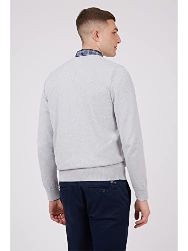 Ben Sherman Jersey casual con logotipo de cuello redondo para hombre, gris, S