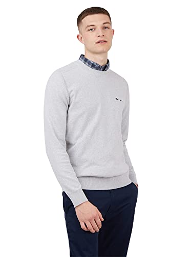 Ben Sherman Jersey casual con logotipo de cuello redondo para hombre, gris, S