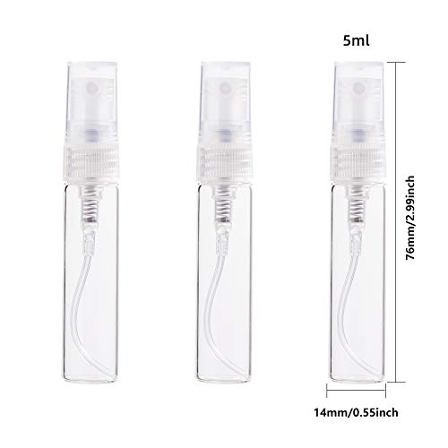 BENECREAT 30 Pack 5ml Botella Cristal de Spray Transparente Vacía de Aerosol de Niebla Botella Rellenable Conveniente para Aceites Esenciales, Productos de Belleza Orgánicos