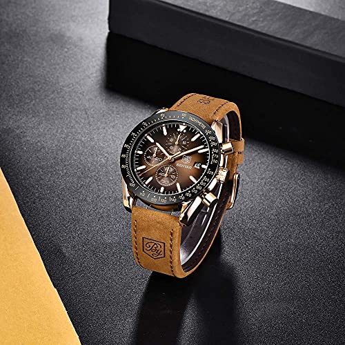 BENYAR Relojes Hombre Relojes de Pulsera Cronografo Diseñador Impermeable Reloj Hombre Banda de Cuero Analogicos Fecha de Pulsera Regalo Elegante