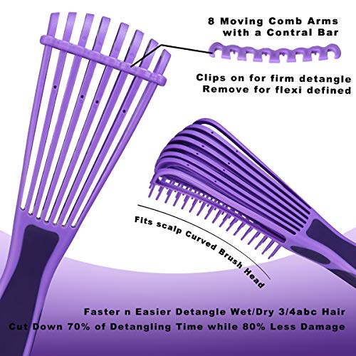BESTOOL - Cepillo desenredante para cabello negro natural y cabello rizado estilo Afro con textura 3/4abc, desenredado sin dolor más rápido y más fácil, para cabello húmedo o seco (color púrpura).