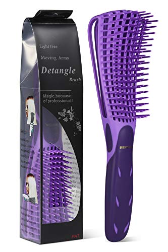 BESTOOL - Cepillo desenredante para cabello negro natural y cabello rizado estilo Afro con textura 3/4abc, desenredado sin dolor más rápido y más fácil, para cabello húmedo o seco (color púrpura).