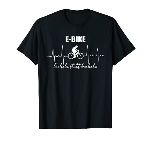 Bicicleta eléctrica eléctrica con latido del corazón sonrisa en lugar de chacalear. Camiseta