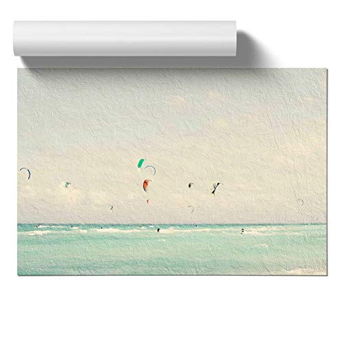 Big Box Art Póster de Kite Surfers in South Beach Miami sin marco, A2 (59,4 x 42 cm), gris, gris