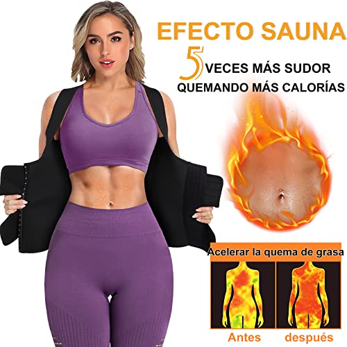 Bingrong Fajas Reductoras Abdomen Mujer para Sudar Fajas Lumbares Deportivas Sauna Chaleco Neopreno Comprecion de Doble Ajuste para Adelgazante Sudoración para Deporte Fitness (S, Negro)