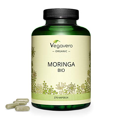 BIO Moringa Oleifera Vegavero® | Dosis Alta: 1800 mg | 270 Cápsulas | Superfood: Proteínas, Vitaminas, Minerales y Omega 3 | Antioxidante | Libre de Aditivos | Vegana | Superalimentos