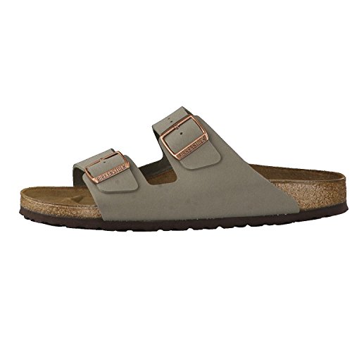 Birkenstock Arizona Birko-Flor Nubuck, Sandalias de Punta Descubierta Unisex Adulto, Beige (Grau (Nubuk Stone), 43 EU