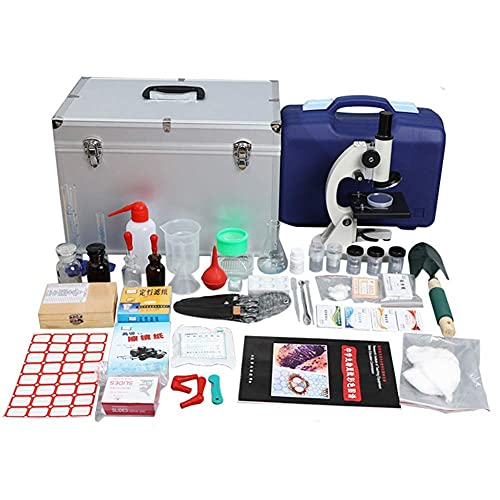 BJH Kits de Ciencia de microscopio para Principiantes para niños Modelo de Ciencia educativa con LED + 20 Tipos de rebanadas Caja de experimentos biológicos 40 Piezas