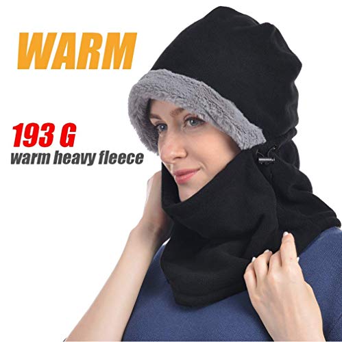 Black Winter Hats for Women Fleece Balaclava Hood Thermal Womens Balaclavas Ear Warmers Ski Face Cover Mask Neck Protective Headgear Cap Snowboard Weather Outdoor Fashion Gifts Ladies Men Warm Hat