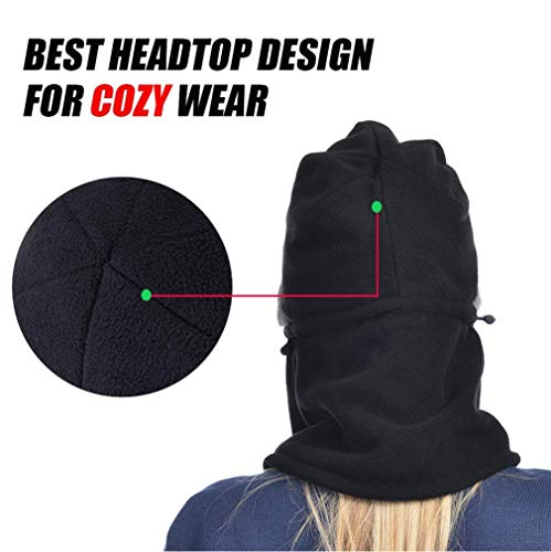 Black Winter Hats for Women Fleece Balaclava Hood Thermal Womens Balaclavas Ear Warmers Ski Face Cover Mask Neck Protective Headgear Cap Snowboard Weather Outdoor Fashion Gifts Ladies Men Warm Hat