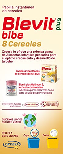 Blevit Plus Bibe 8 Cereales - Papilla de Cereales para Bebé fórmula especial para Biberón - Sin Azúcares Añadidos - Desde los 5 meses - 600g