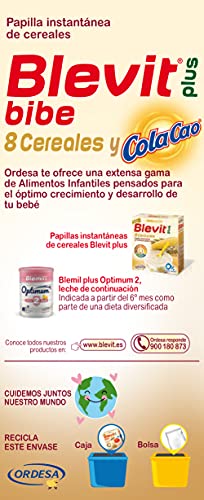 Blevit Plus Bibe 8 Cereales y ColaCao - Papilla de Cereales para Bebé fórmula especial para Biberón - Sabor Cola Cao - Desde los 12 meses - 600g